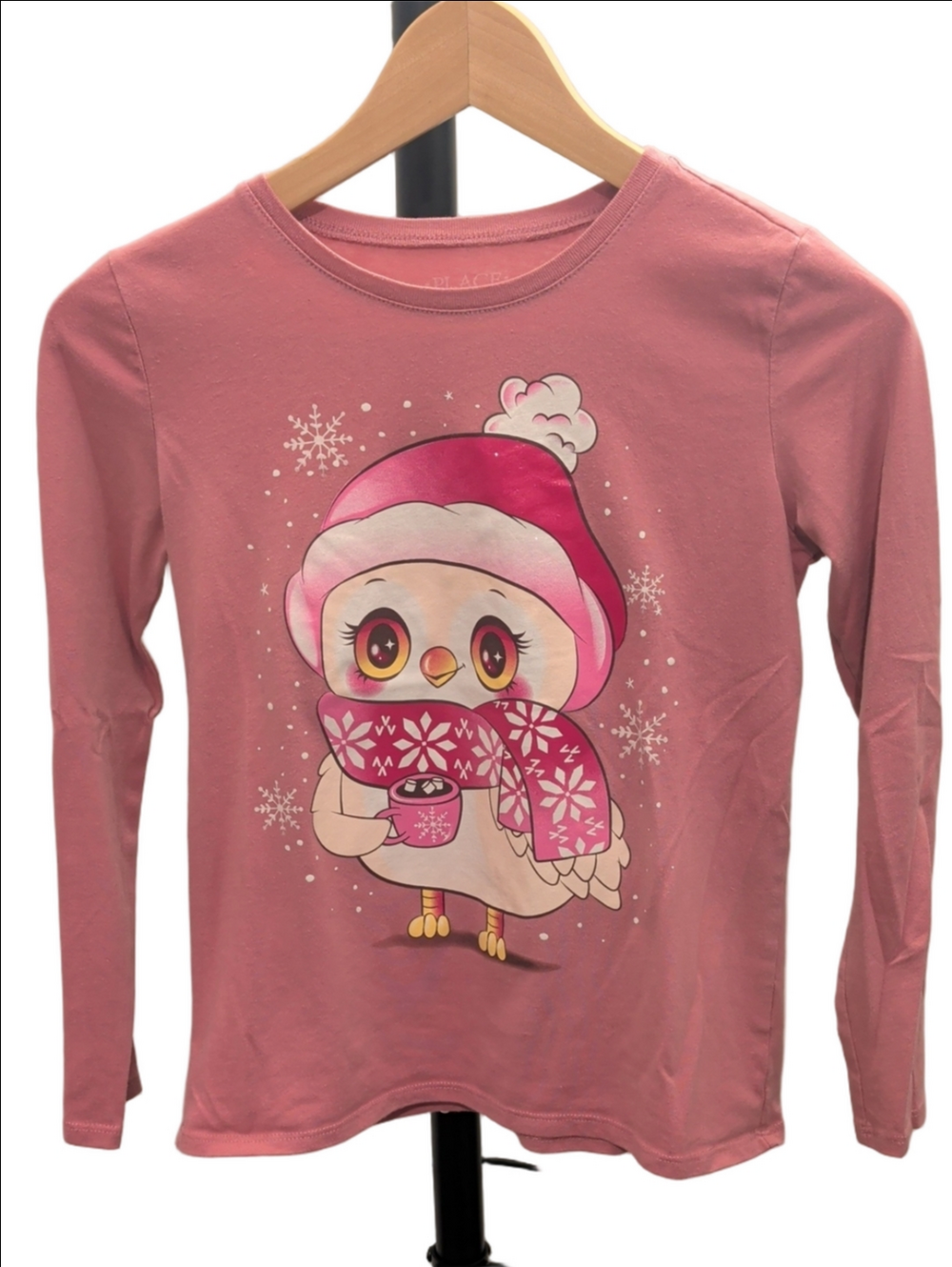 The Children's Place Girls Pink Winter Owl Graphic Long Sleeve Tee Size 12